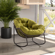 Rocking-chair in rattan sintetico con struttura in acciaio e design ergonomico, verde oliva 78 × 106 × 90 cm
