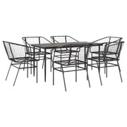 Set Pranzo da Giardino 7 pz | Set Salotto da Giardino Nero Polyrattan Vetro