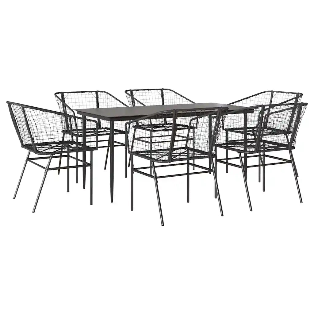 Set Pranzo da Giardino 7 pz | Set Salotto da Giardino Nero Polyrattan Vetro