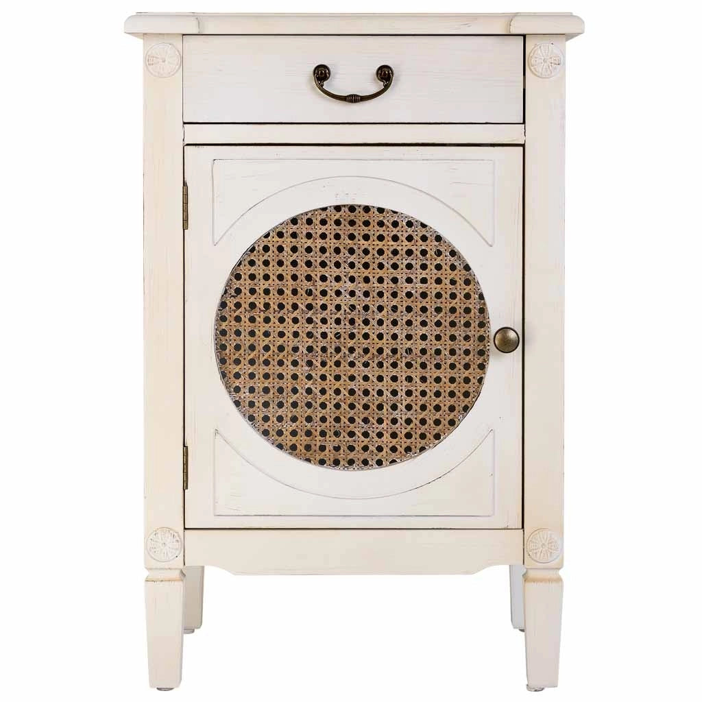 Tavolino in legno laccato bianco con griglia  46x36x68h cm