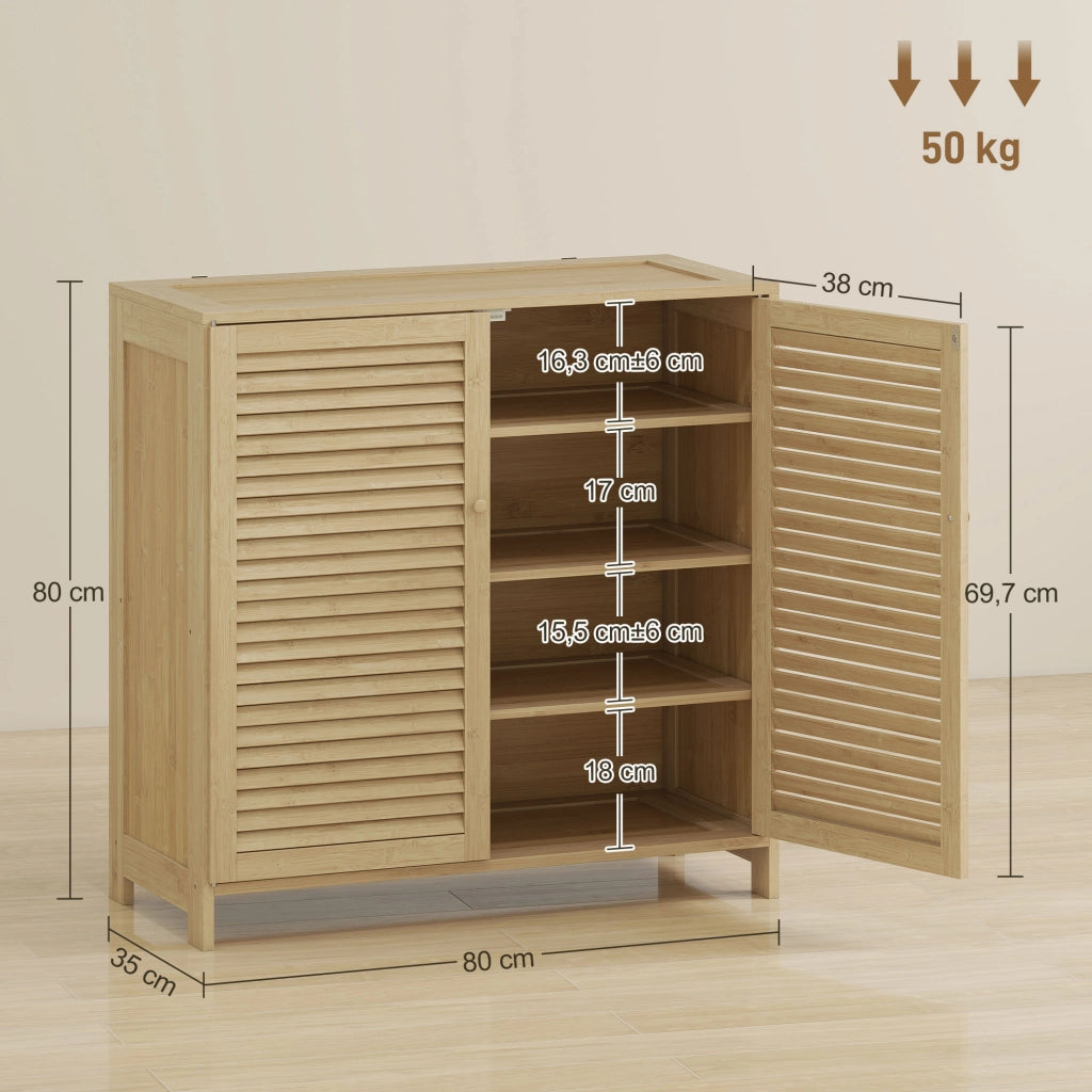 Armadio per Scarpe in Bamb¨´ ¨C Zephmum ¨C Porte a Persiana, Capacit¨¤ 14 Pares, Natural