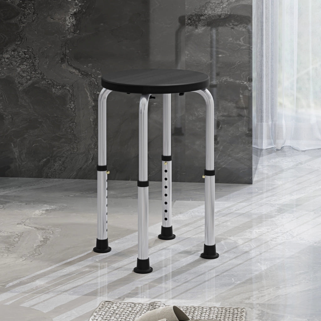 Sgabello da Doccia Antiscivolo 32,5x41x35,5-54 cm Regolabile su 8 Altezze in Alluminio e PE Nero