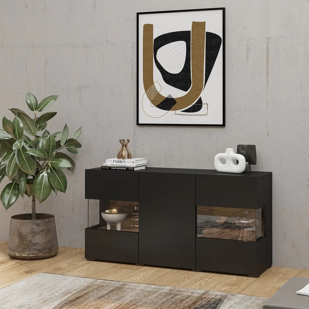 Buffet 120cm collezione EVA a 3 porte. Colore nero e rovere.