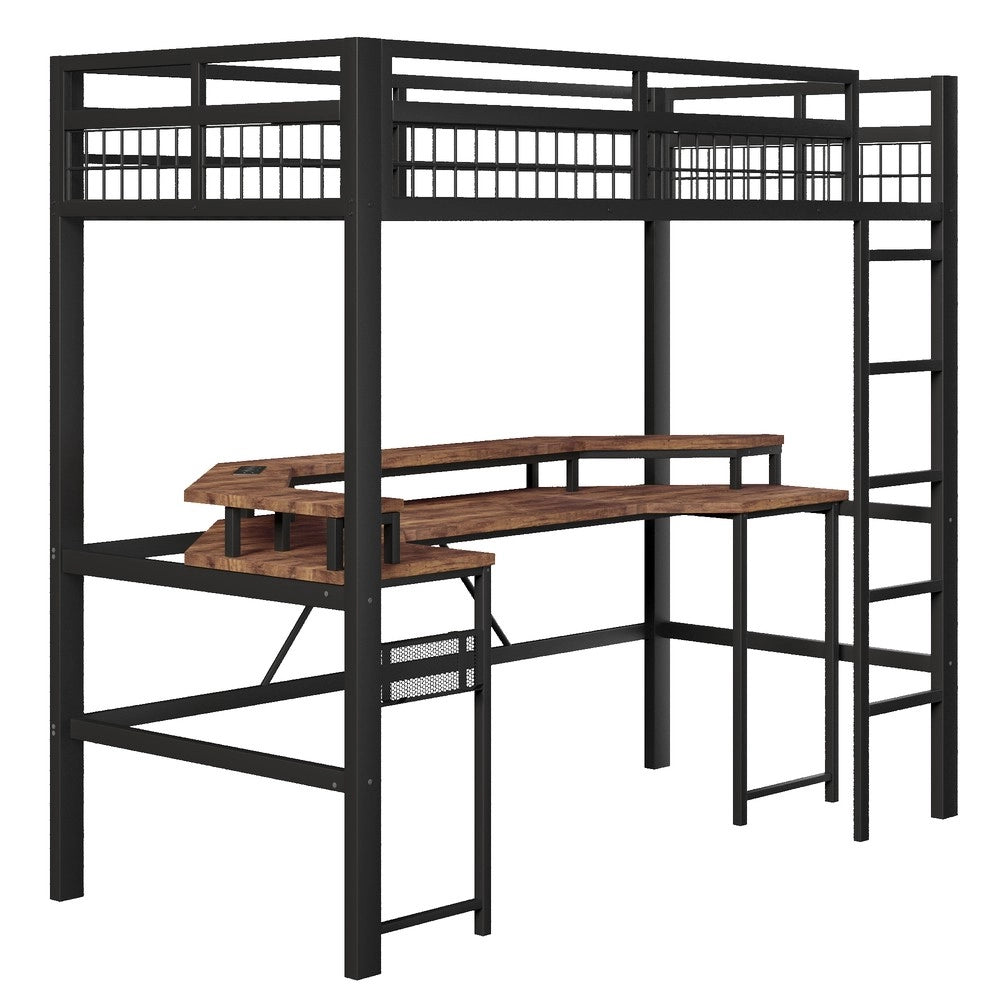 Letto a Soppalco con Scrivania e LED ¨C Xylo ¨C Struttura Metallo Nero 90x200