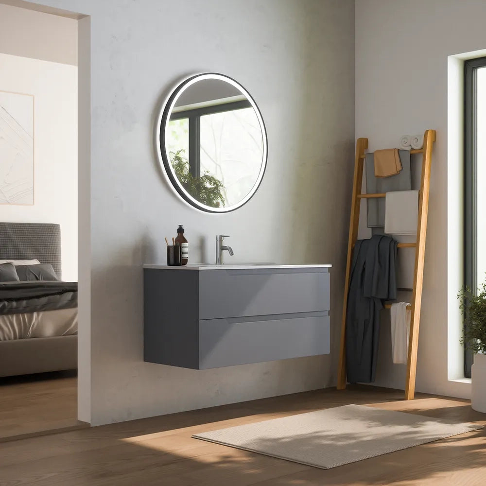 Mobile bagno sospeso 120 cm due cassetti grigio opaco con lavabo | Ardenne