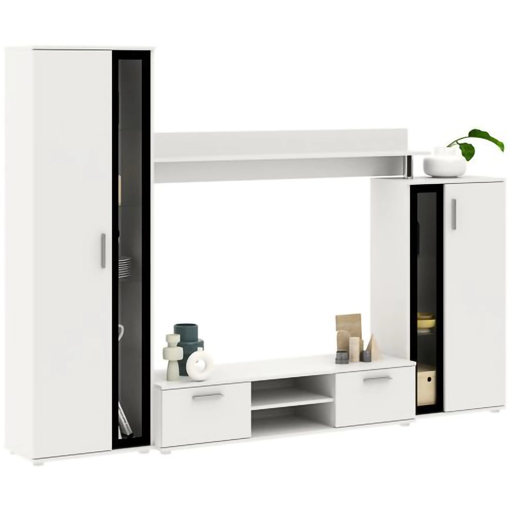 Mobile Soggiorno Linafa, Parete Attrezzata Modulabile, Bianco