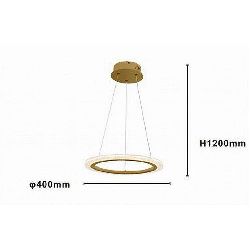 Trade Shop - Lampadario A Sospensione Led 24 Watt Cerchio Anello Effetto Cristallo Oro 31913 -