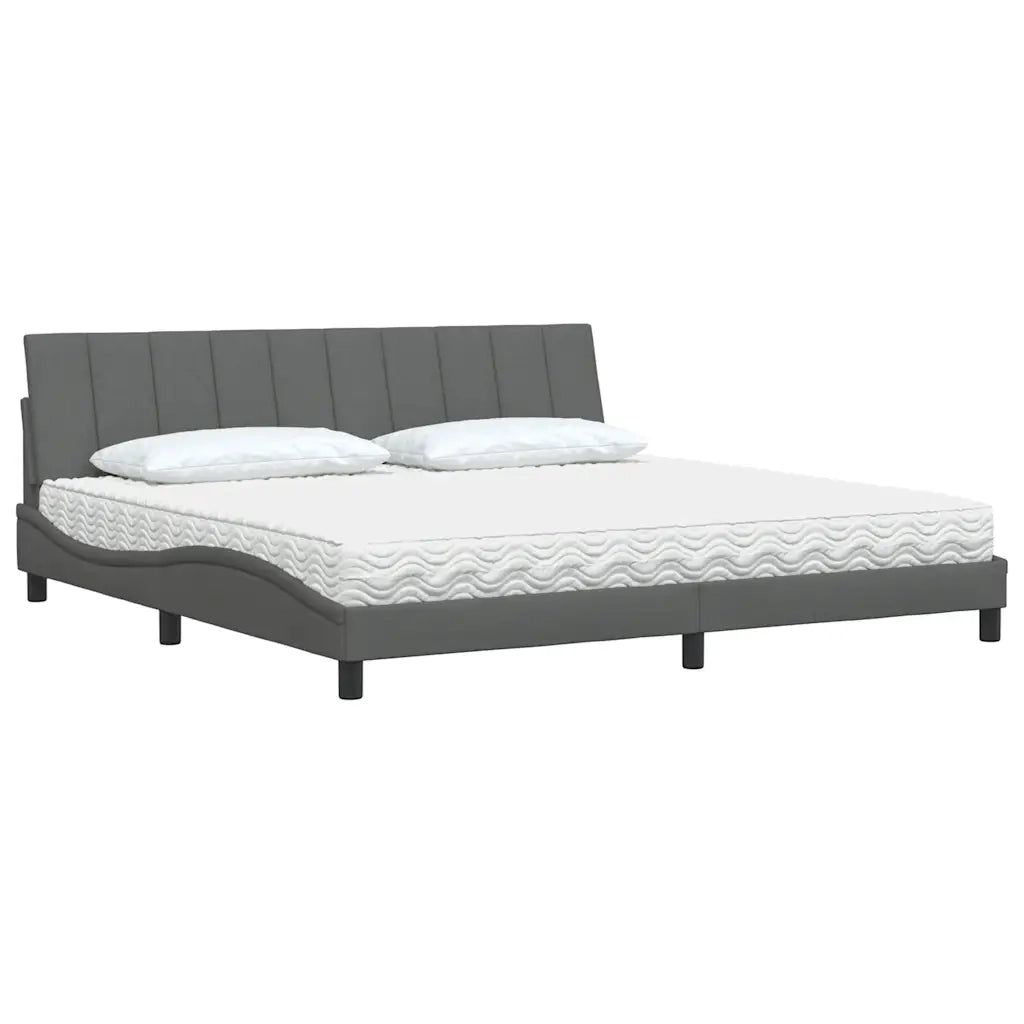 Letto con Materasso Hanko Grigio Scuro 200x200 cm in Tessuto 3310553