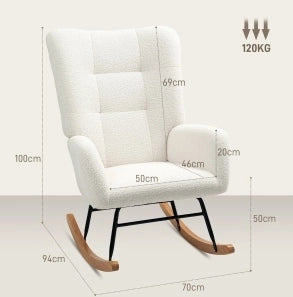 Poltrona a dondolo 70x94x100 cm crema， tessuto peluche， braccioli