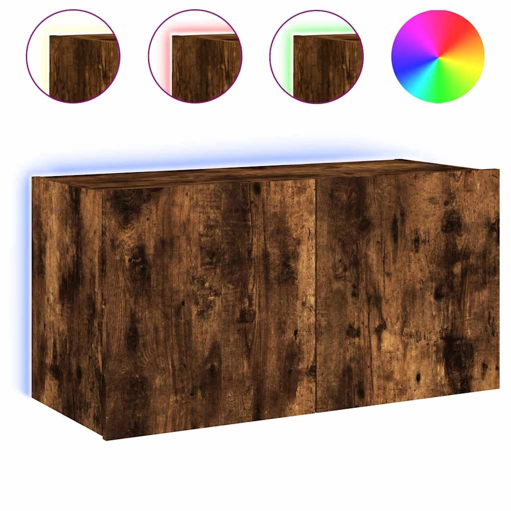 Mobile TV a Parete con Luci LED Rovere Fumo 80x35x41 cmcod mxl 134195