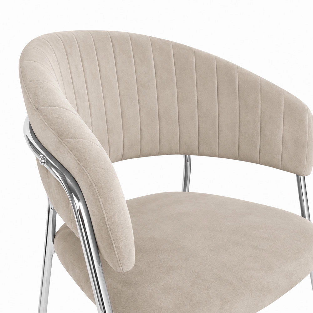 Set da 4 sedie Aurelia in velluto grigio tortora con gambe in ferro cromato