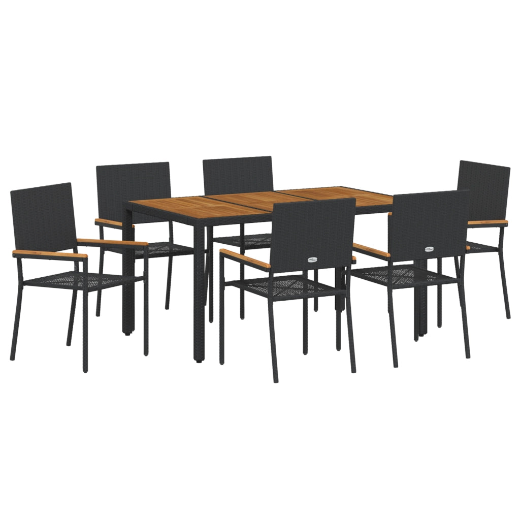 Set da Pranzo da Giardino  7 Pezzi in Polyrattan Nero