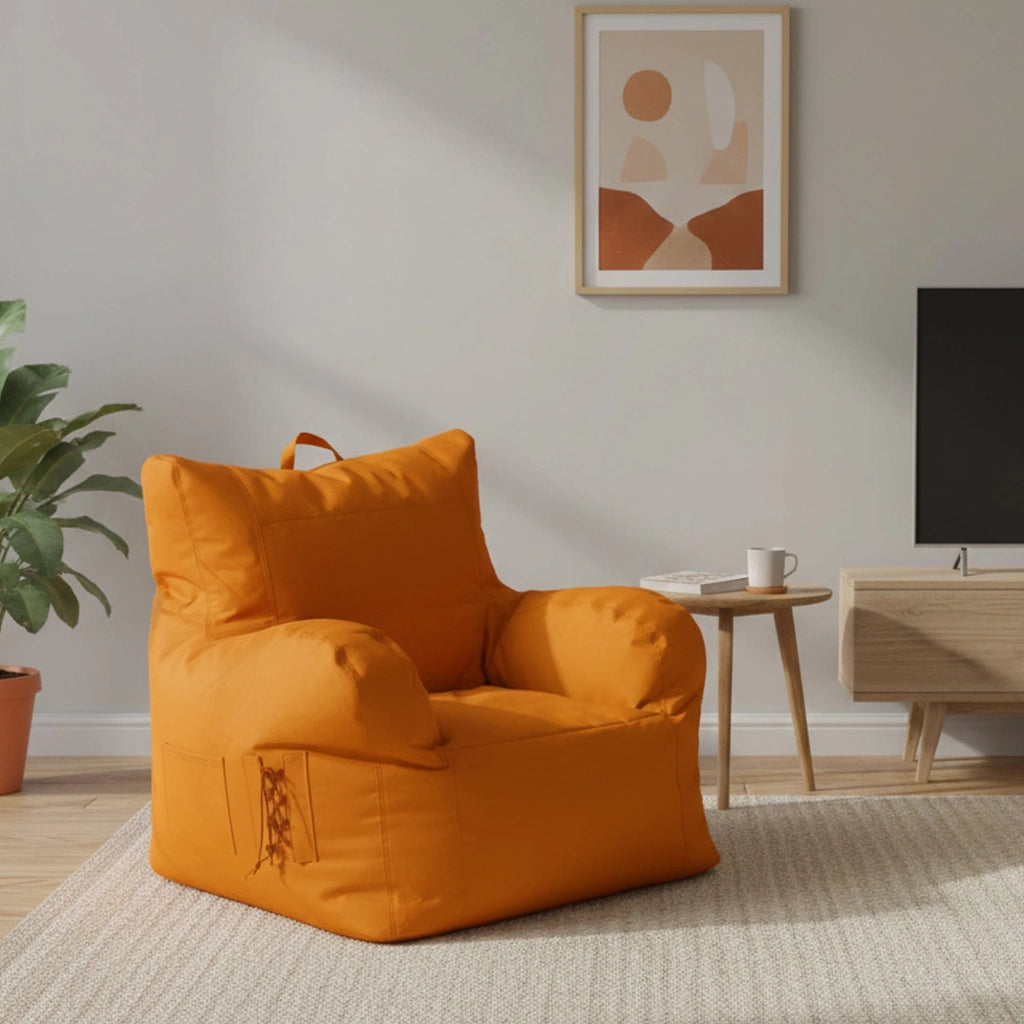 Poltrona imbottita con Ossidiana, colore arancione, Misure 80 x 80 x 80 cm