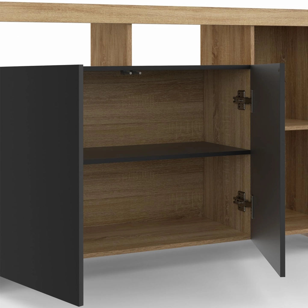 Credenza MALO 110 cm con legno effetto faggio e ante nere