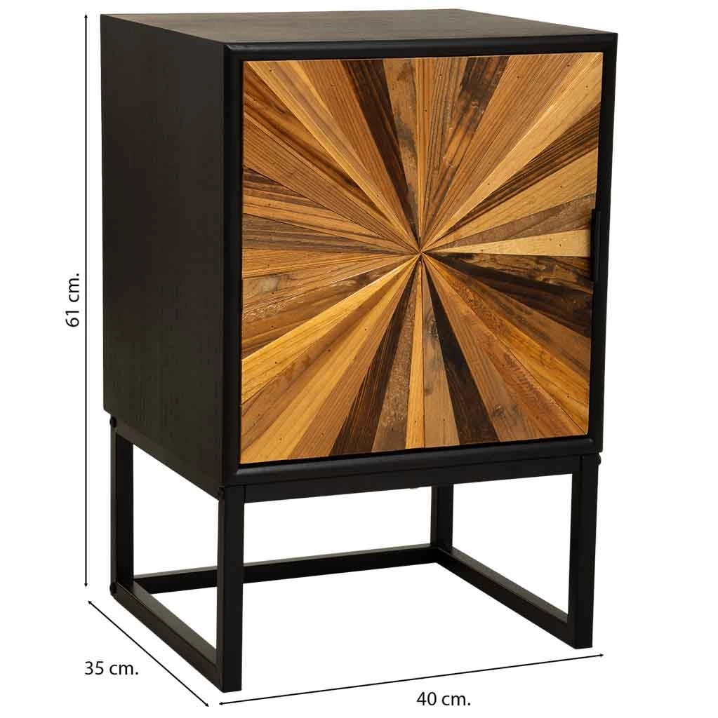 Comodino in legno di recupero nero con 1 anta 40x35x61h cm