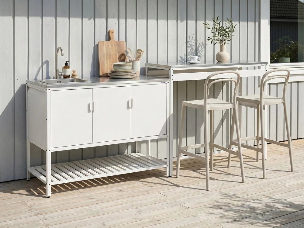 Armadietto da giardino in acciaio a 3 ante con piano in acciaio inox bianco giardino cucina esterno