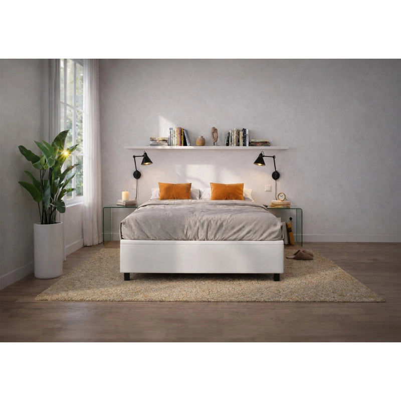 Letto imbottito Matrimoniale 180x200 cm BoxMax - Bianco,Similpelle,Contenitore