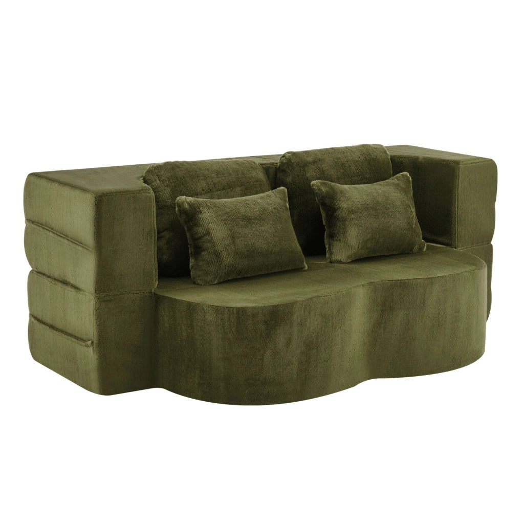 Divano letto pieghevole ULEVR verde con 4 cuscini, futon 2 in 1 in schiuma e molle