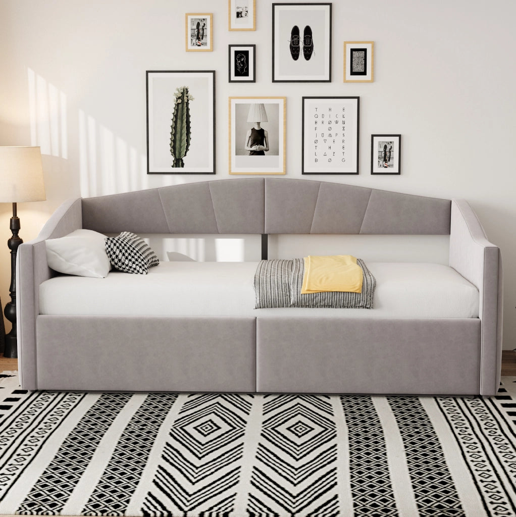 Divano letto imbottito con contenitore idraulico 90x200 cm; velluto; grigio chiaro