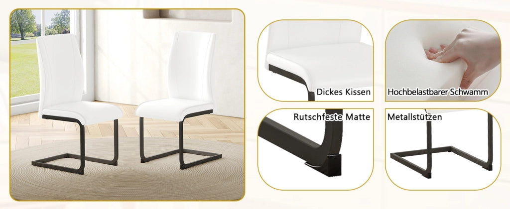 Tavolo da pranzo per 6 persone con ripiano contenitore, 6 sedie, in MDF e metallo, bianco e legno, 160 × 90 × 76 cm