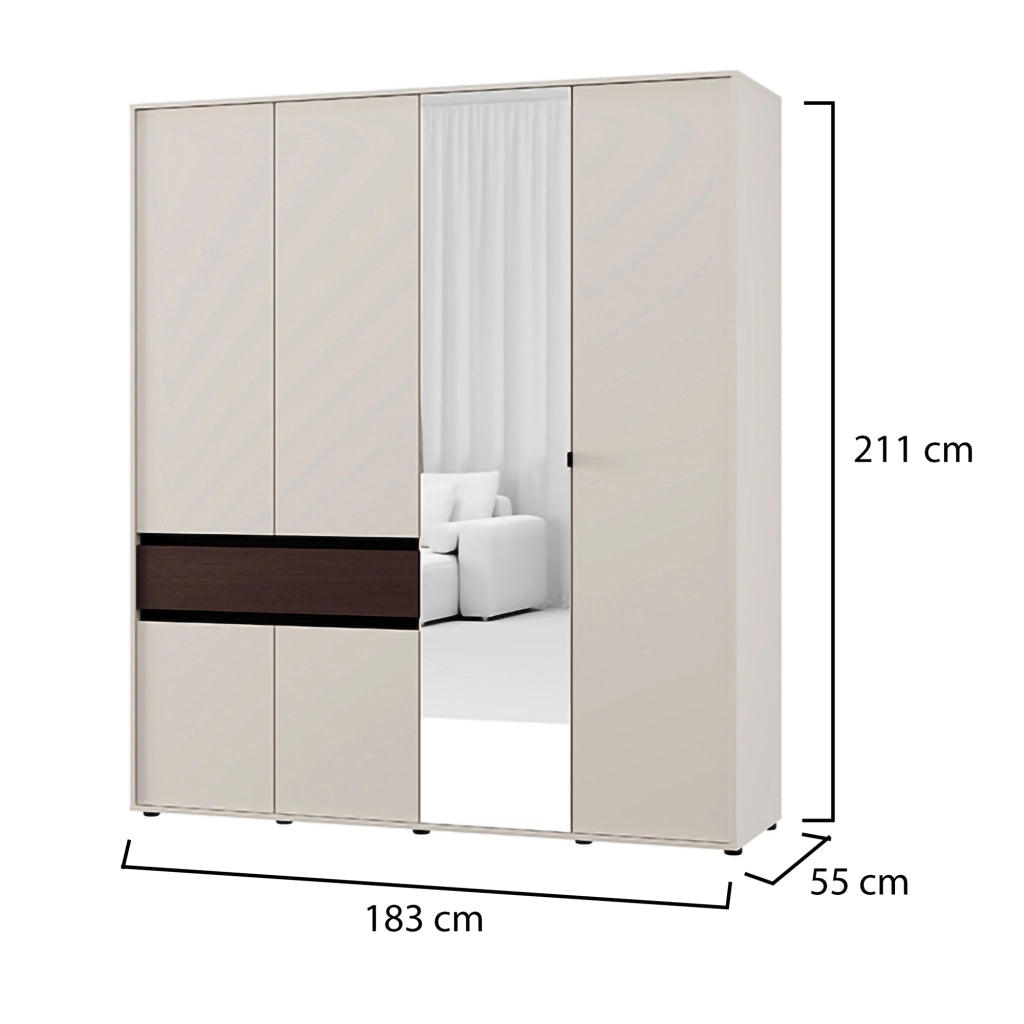 Armadio Camera da Letto Pai, Guardaroba Grande un Cassetto, 183x211h cm Bianco Crema