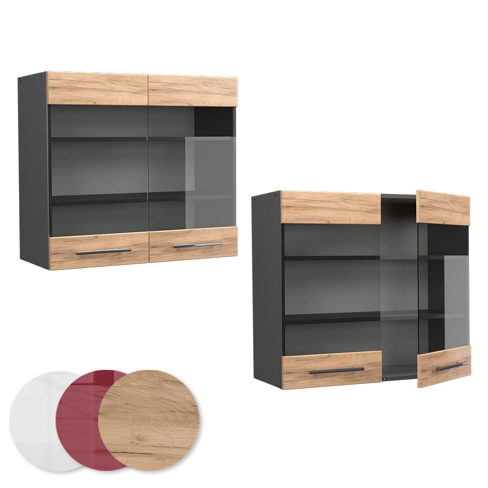 Mobile da cucina in vetro Fame-Line Rovere dorato/Antracite 80 cm Vicco