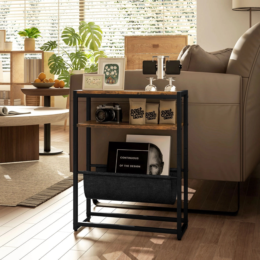 Tavolino da caff¨¨ con ripiani e porta riviste ¨C Zephmum ¨C Rustico marrone 43x18x56 cm