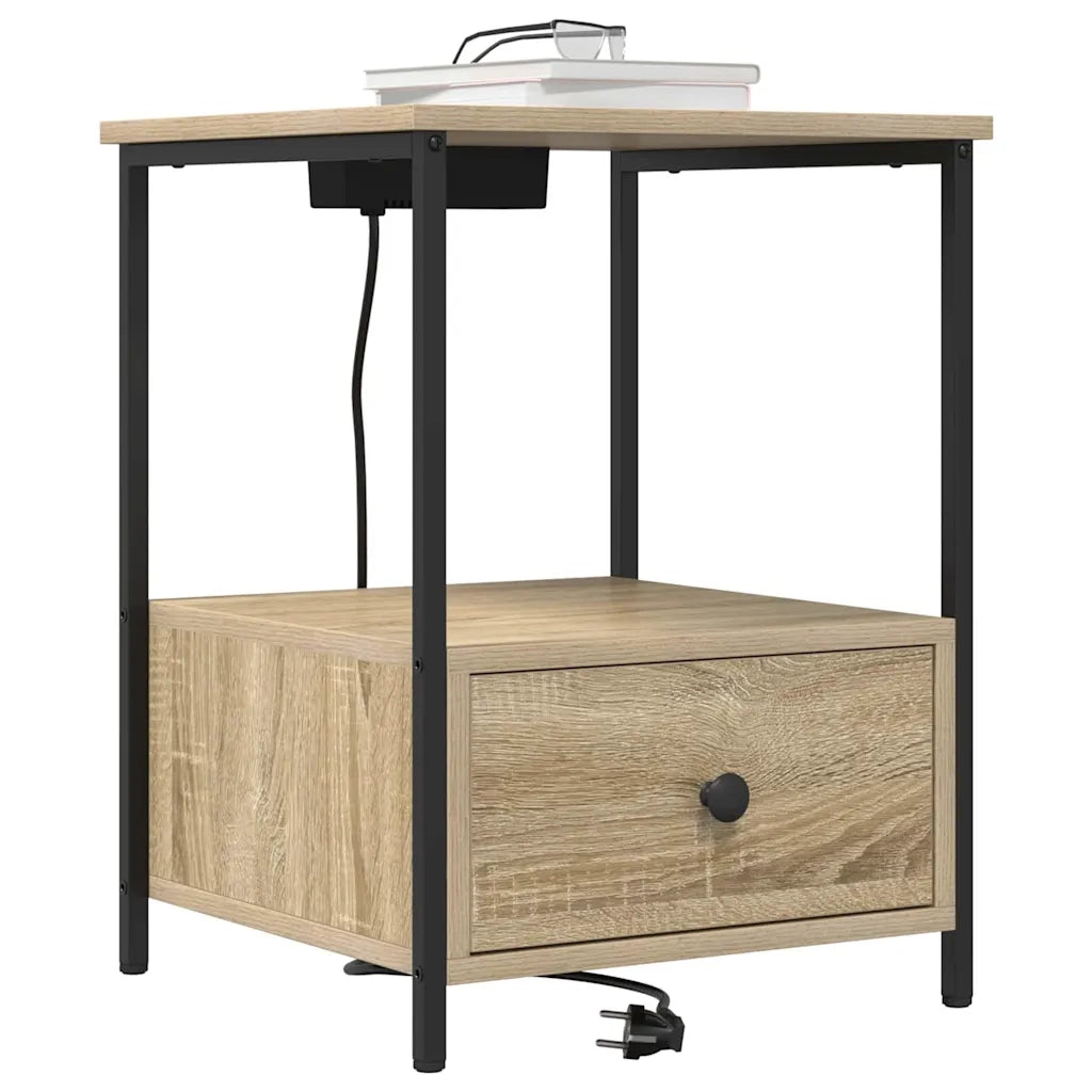 vidaXL Comò con stazione di ricarica con cassetto 2 pcs rovere sonoma