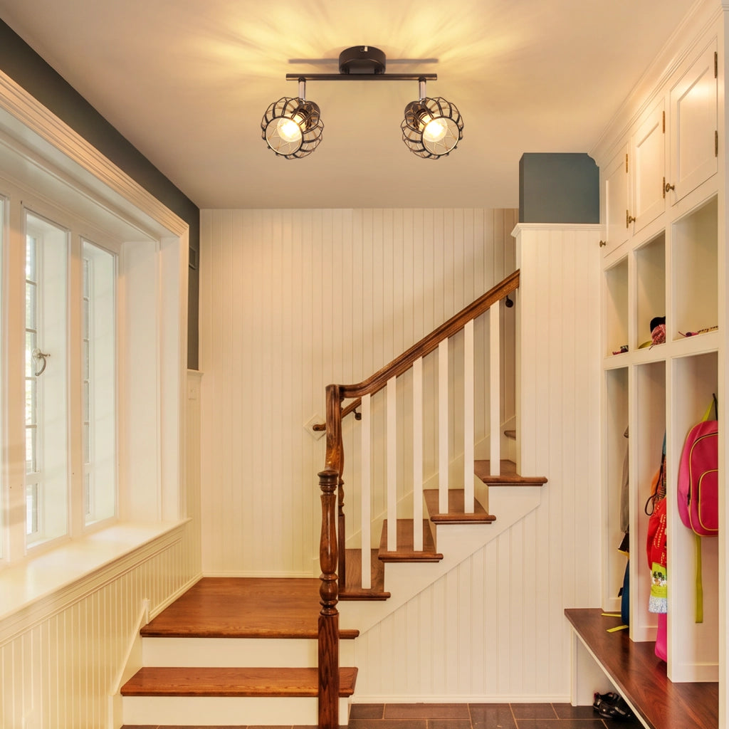 ZMH Faretto da soffitto 2 Luci Nero E14 Metall Orientabile Moderni per Soggiorno Cucina Corridoio Senza Lampadina