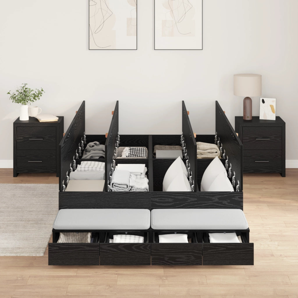 Struttura letto con contenitore in rovere nero 120x190 cm