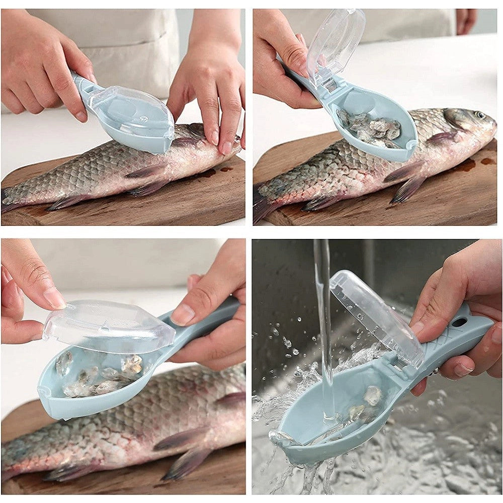 Trade Shop - Set 3pz Squamatore Pesci Raschietto Plastica Squame Pesce Casa Cucina Ristorante -