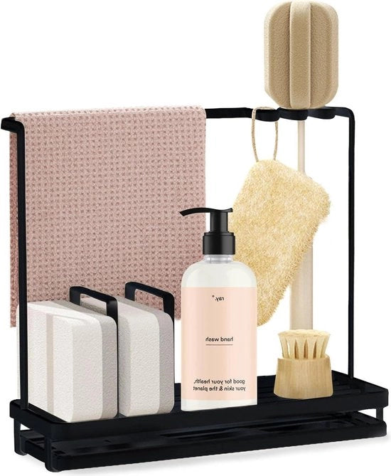 Organizzatore di rubinetti con supporto laterale in acciaio inossidabile per cucina, contenitore di raccolta nero