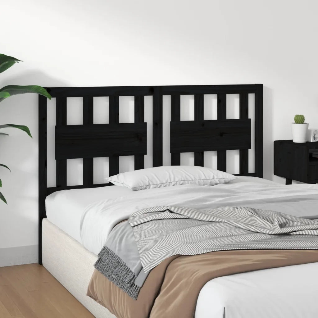 Testiera per Letto Nera 145,5x4x100cm in Legno Massello di Pino 818574