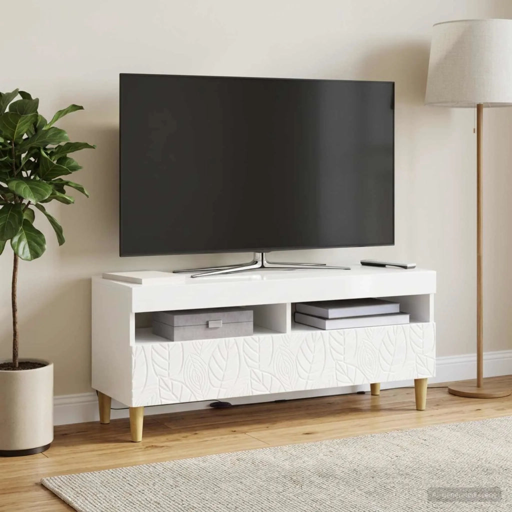 Mobile TV LED Bianco Lucido Legno ingegnerizzato 897209