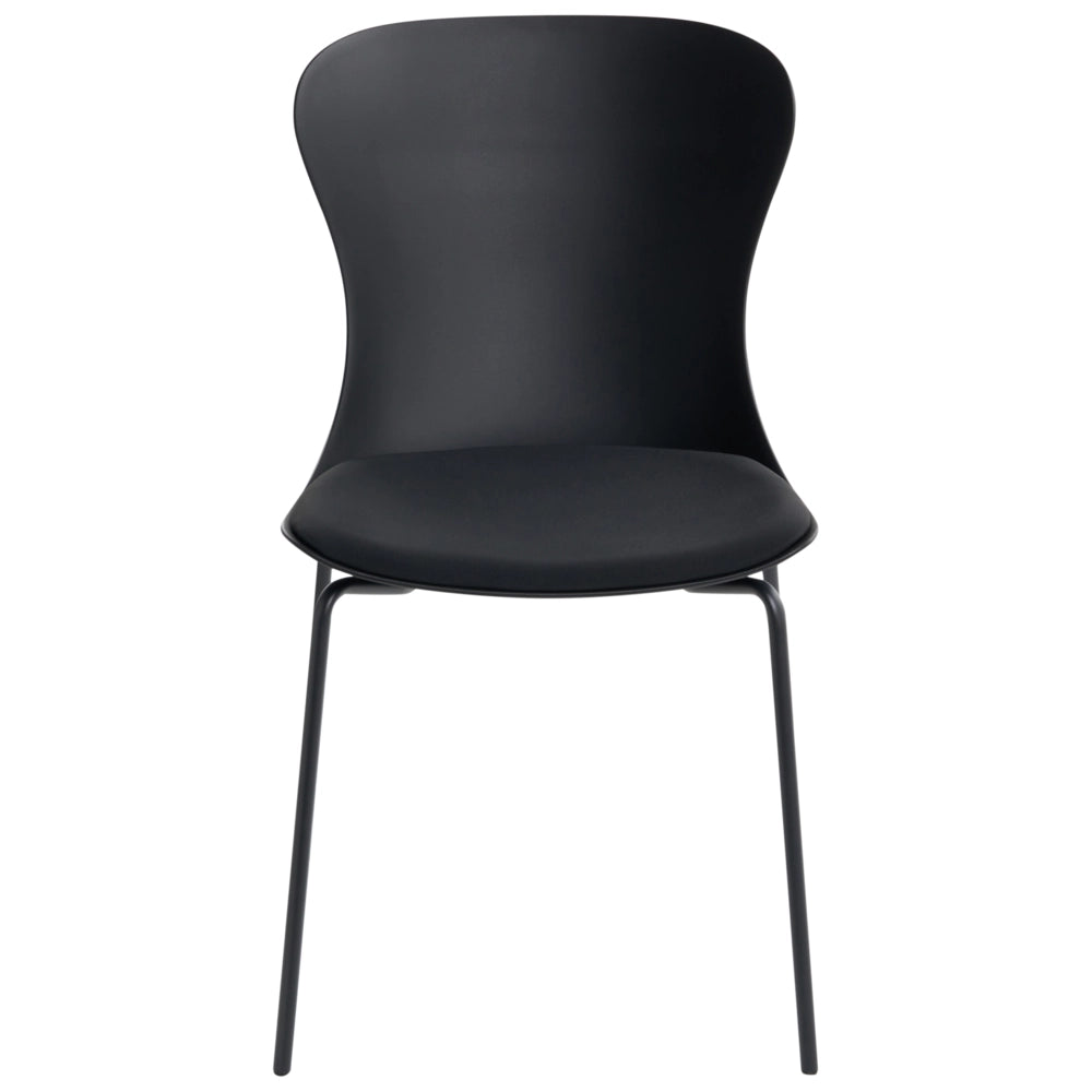 Set di 2 sedie da pranzo con seduta in materiale sintetico nero e struttura in metallo, con cuscino, in stile minimalista scandinavo
