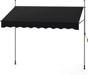 Tenda da Sole a Morsetto, Tenda per Balcone Senza Foratura Altezza e Inclinazione Regolabili con Manovella, Telo Impermeabile e Resistente ai Raggi Solari e Telaio Antiruggine (2,5M,Nero)