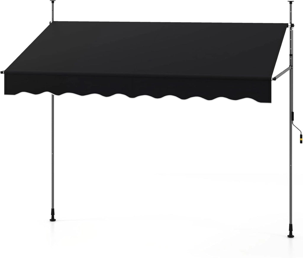 Tenda da Sole a Morsetto, Tenda per Balcone Senza Foratura Altezza e Inclinazione Regolabili con Manovella, Telo Impermeabile e Resistente ai Raggi Solari e Telaio Antiruggine (2,5M,Nero)