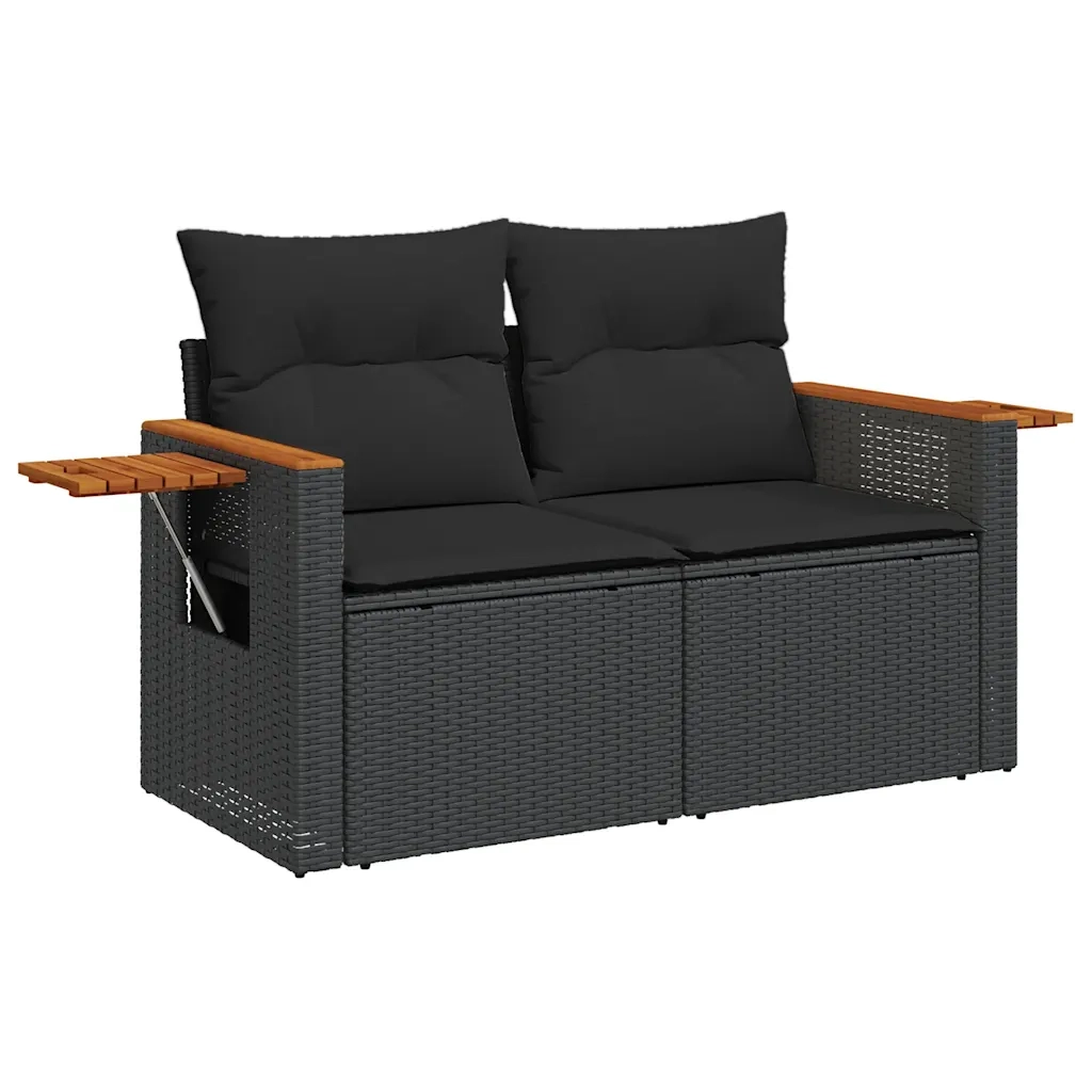 Set Divani da Giardino con Cuscini 8 pz Nero Polyrattan Acacia