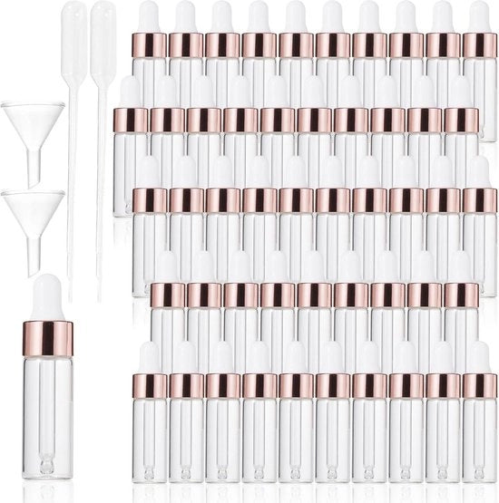 50 pezzi di bottiglie di pipetta miniatura 5 ml di vetro trasparente con bottiglia con beccuccio - Funnello incluso
