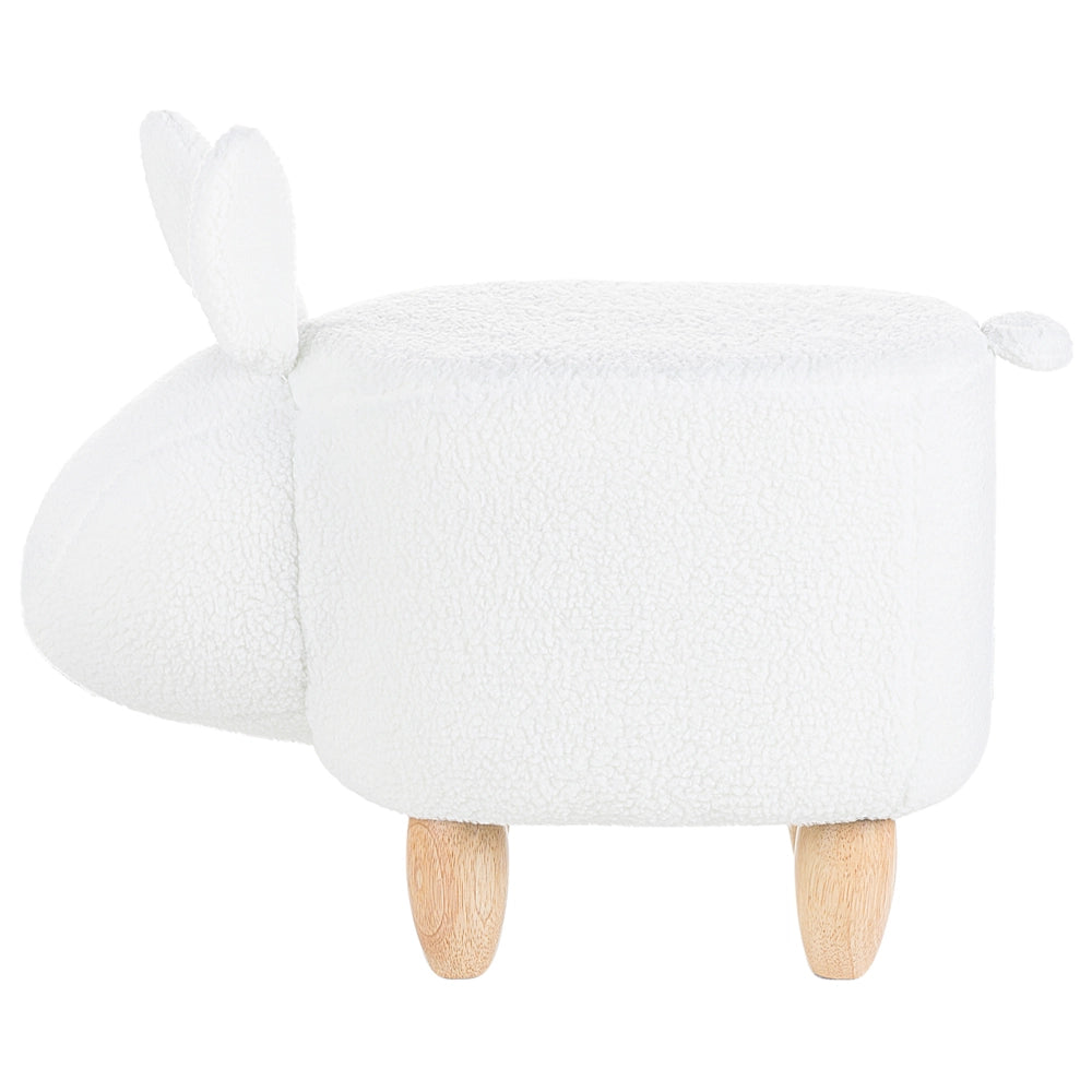 Sgabello per bambini con coniglietto di animali Poggiapiedi per cameretta con gambe in legno imbottite in tessuto di poliestere bianco sporco