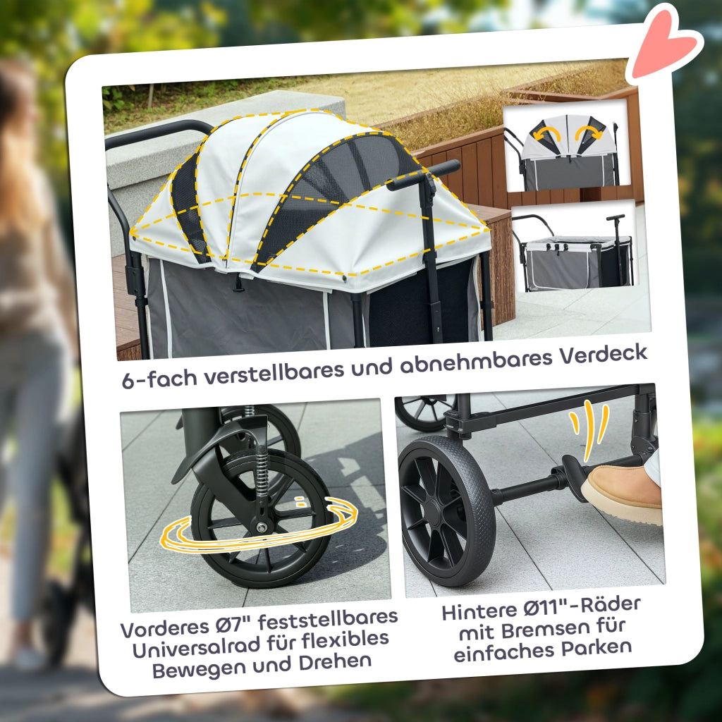 Carrello per animali pieghevole ¨C zephmum ¨C 110x65x102 cm grigio scuro