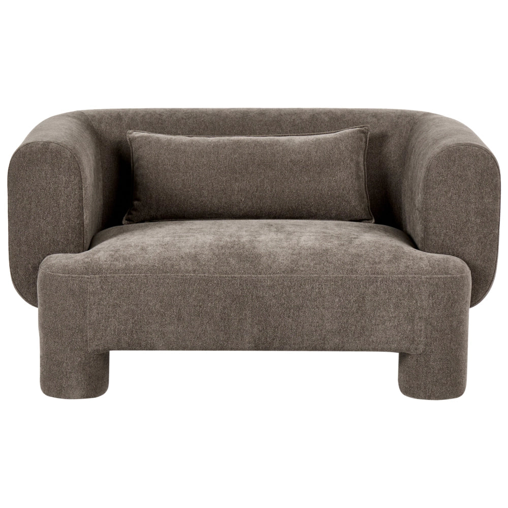 Set da salotto Divano a 3 posti morbido e curvo in tessuto marrone Poltrona Loveseat Stile retrò minimalista