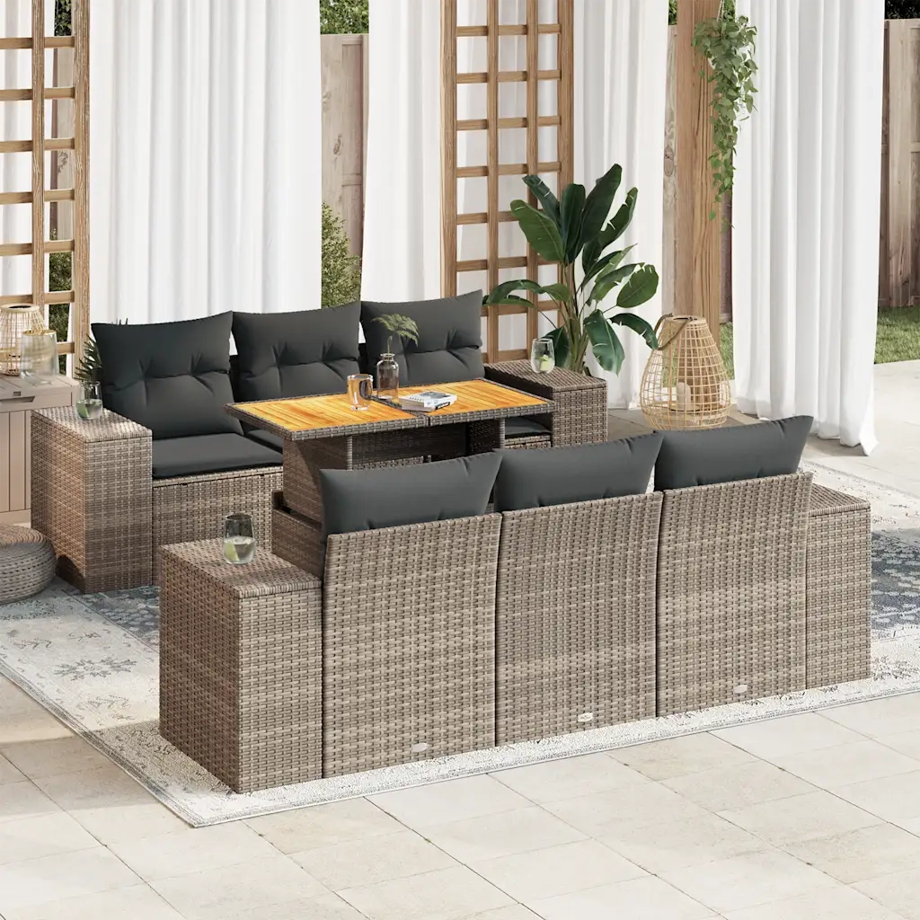 Set Divani da Giardino 7 pz con Cuscini Grigio in Polyrattan 3327336
