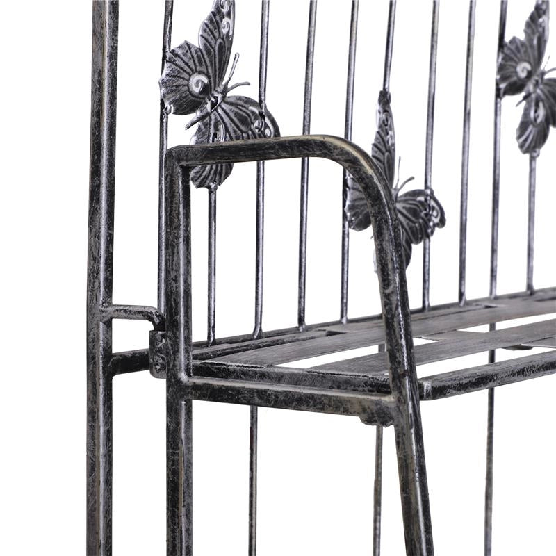 FIORIERA SCAFFALE CON FARFALLE E 3 RIPIANI  44 X 25 X 96 CM  COLOR GRIGIO ARGENTO
