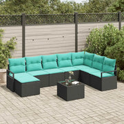 Set di divani con cuscino 9 pcs Nero polyrattan