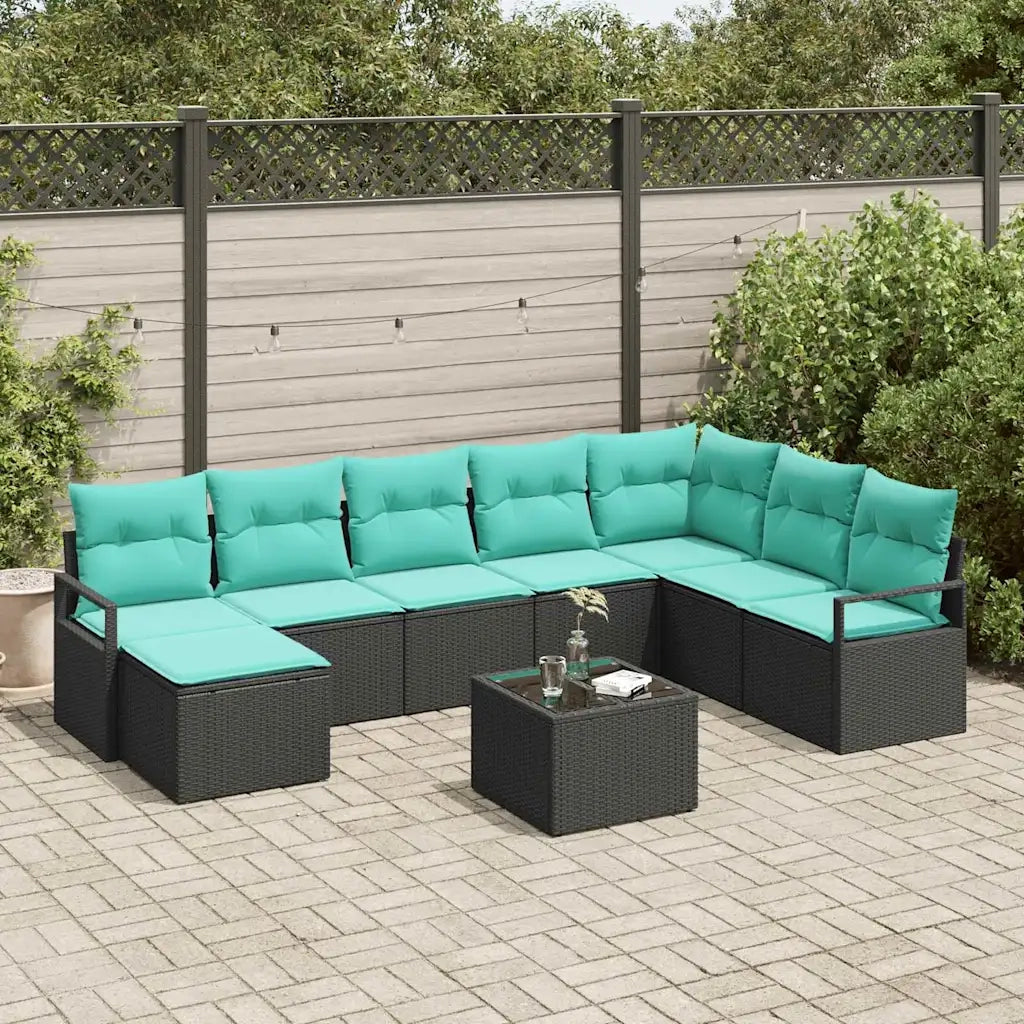 Set di divani con cuscino 9 pcs Nero polyrattan