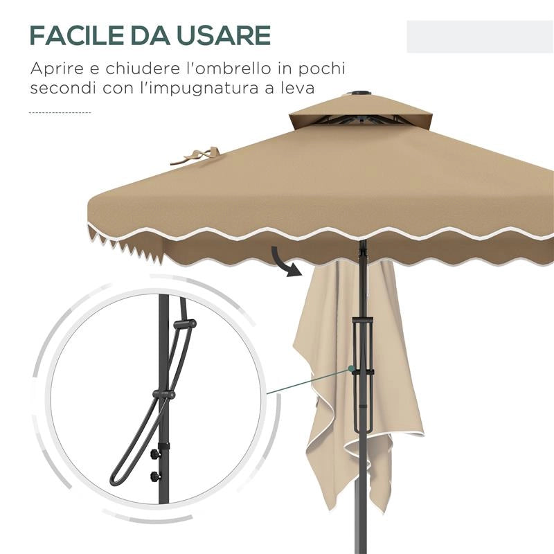 OMBRELLONE A SBALZO CON DOPPIO TETTO, APERTURA A MANOVELLA E BASE A CROCE, 2.5X2.5M, CACHI