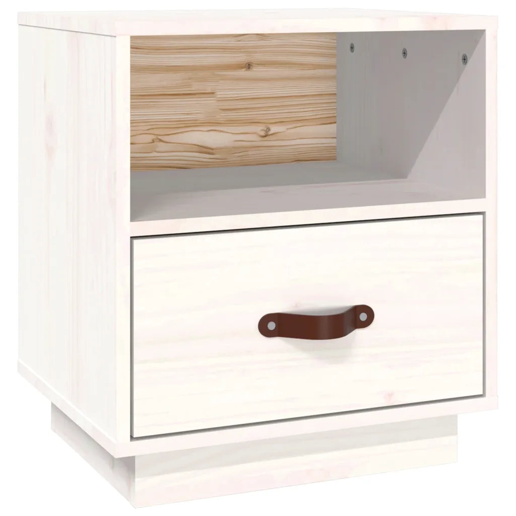 Comodino | Armadio da Notte | Mobiletto da notte Bianco 40x34x45 cm in Legno Massello di Pino