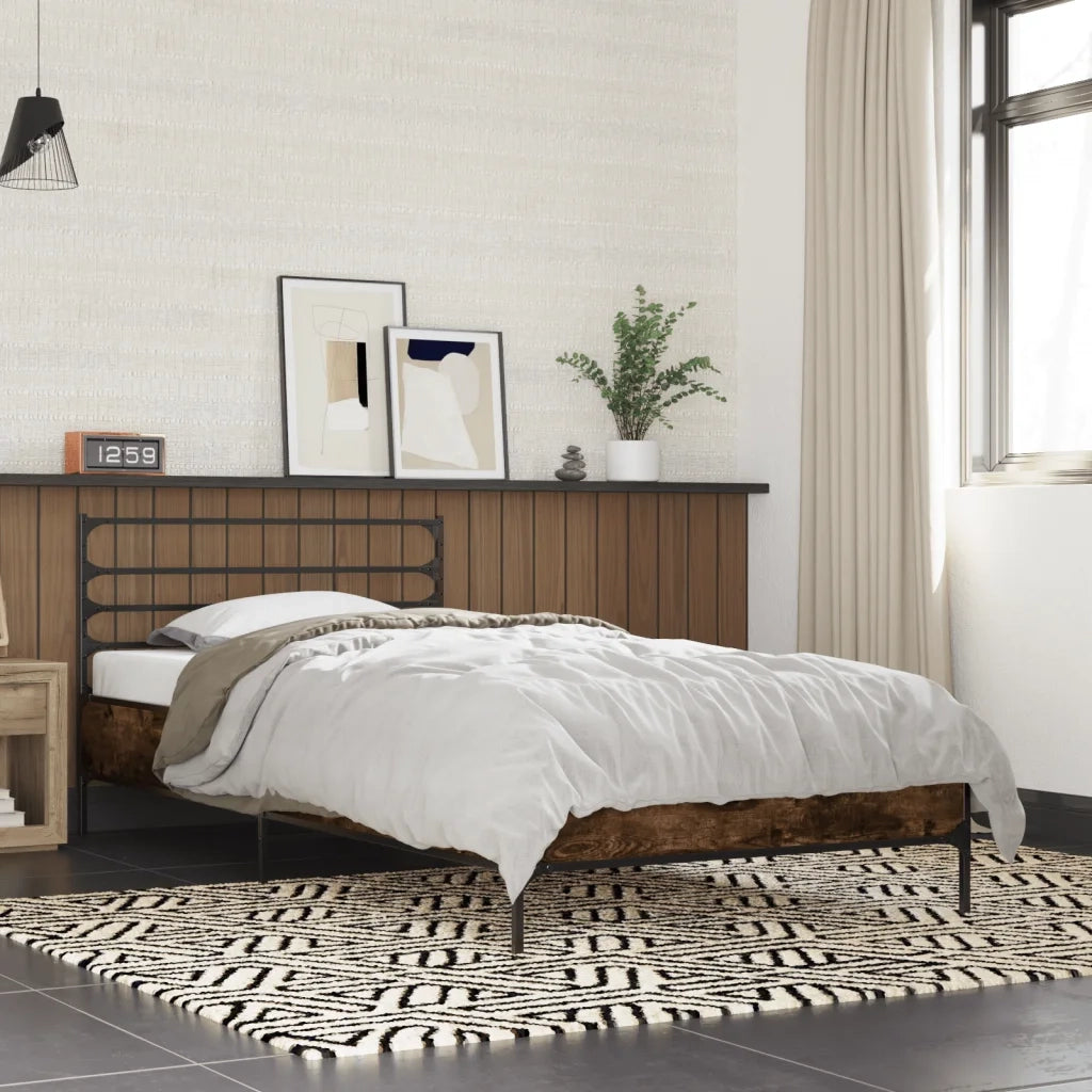 Giroletto-Struttura Letto Rovere Fumo 90x190 cm in Legno Multistrato e Metallo 155496