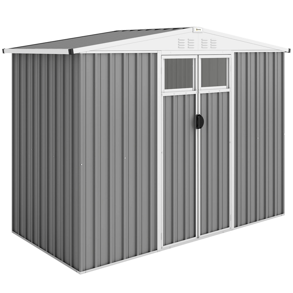 Capanno da Giardino 246x117x180 cm Porta Attrezzi con 2 Porte in Acciaio Zincato Grigio Chiaro